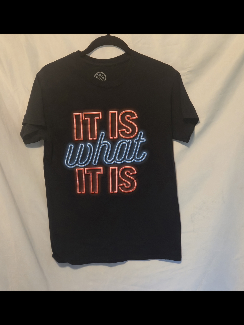 Black Graphic Tee "It Is What It Is" Neon Print